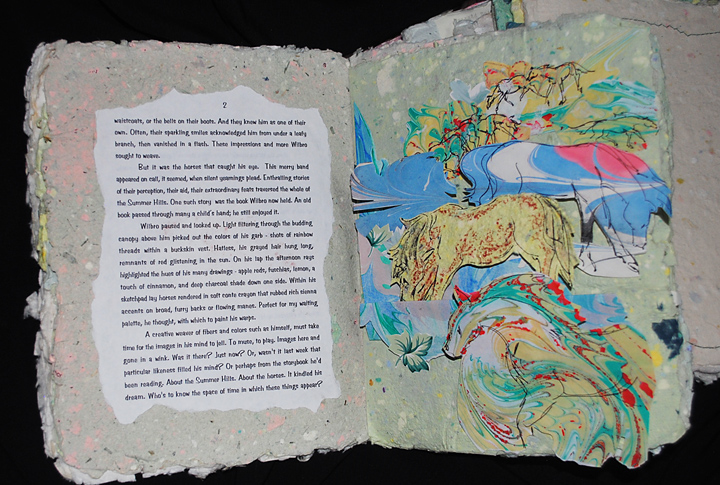 Handmade book pages: horses
